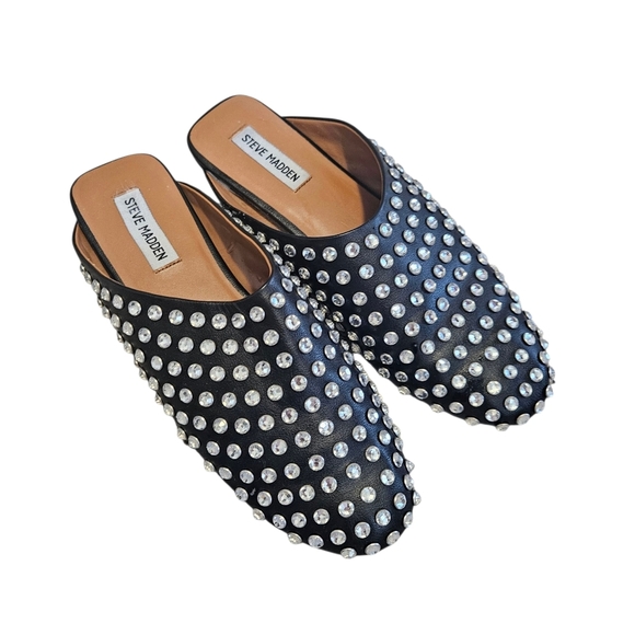 Steve Madden Glimmer Black and Silver Studded Mules Size 10 - Picture 1 of 5